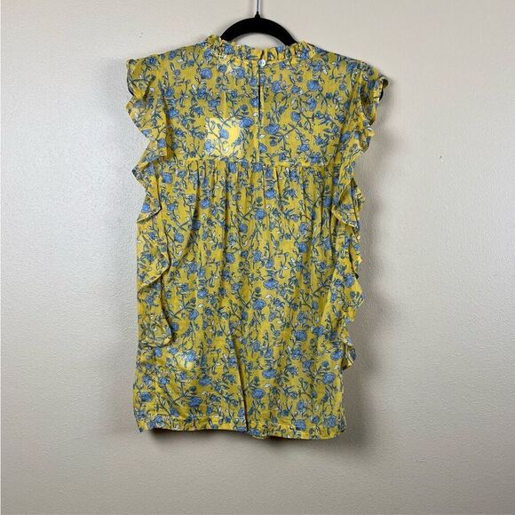 NWT Beachlunchlounge Top Blouse Floral 100% Cotton Yellow Blue Size M - Picture 4 of 6